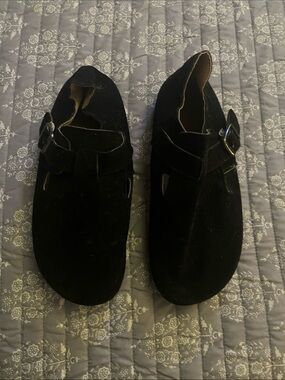 Women’s Black Suede Slip-On Buckle Mules